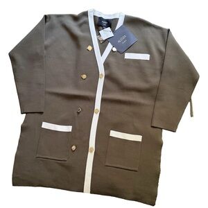 Chic Olive Women's Cardigan with White Accents